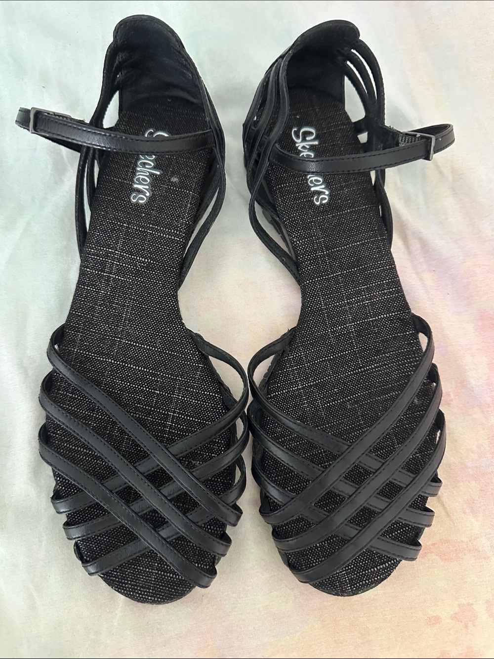 Skechers Women's Black Strappy Ankle-Strap Sandals